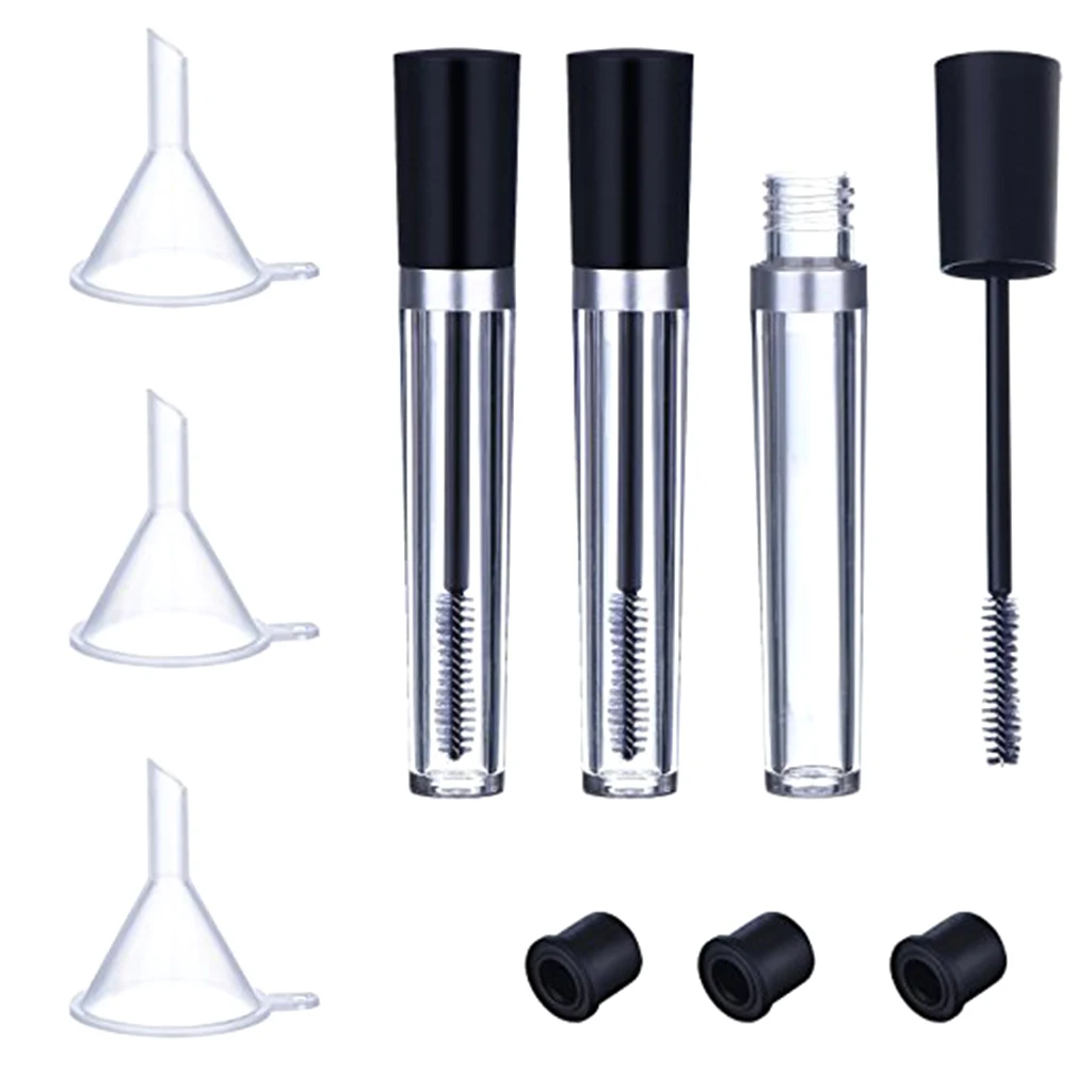 7.5ML 3x Empty Mascara Tube with Eyelash Wand Eyelash Cream Container Bottle, Rubber Inserts, Funnels Set for Castor Oil