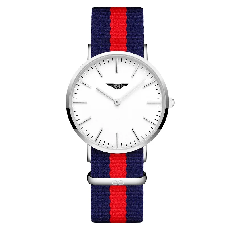 Часы женские с холщовым ремешком GUANQIN женские кварцевые часы простые модные часы для пары Мужские Женские часы relogio feminino - Цвет: Blue Red Women
