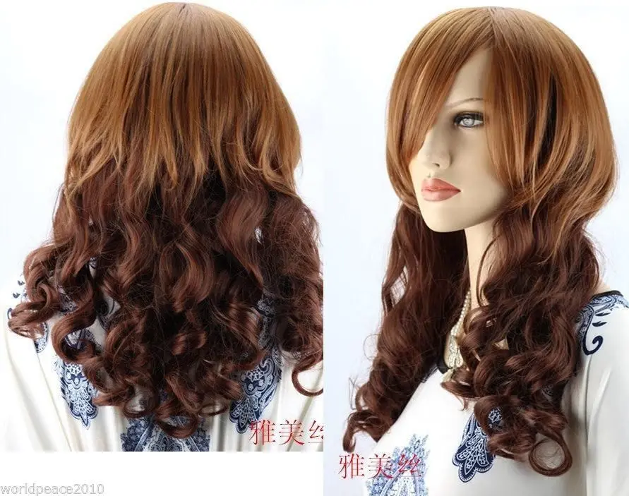 jj 001921 brown mix medium curly Cosplay Full WIG + gift |