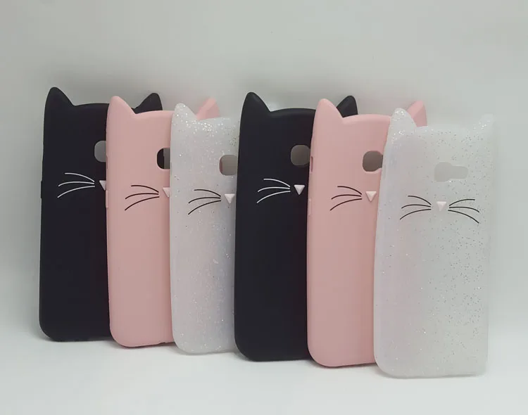 3D Cartoon Smile Black Cat Ears Beard Soft Silicone Phone