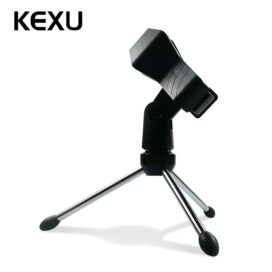 

KEXU Adjustable Foldable Tripod Desktop Microphone Stand Holder with Mic Clip for Meetings Lectures Podcasts