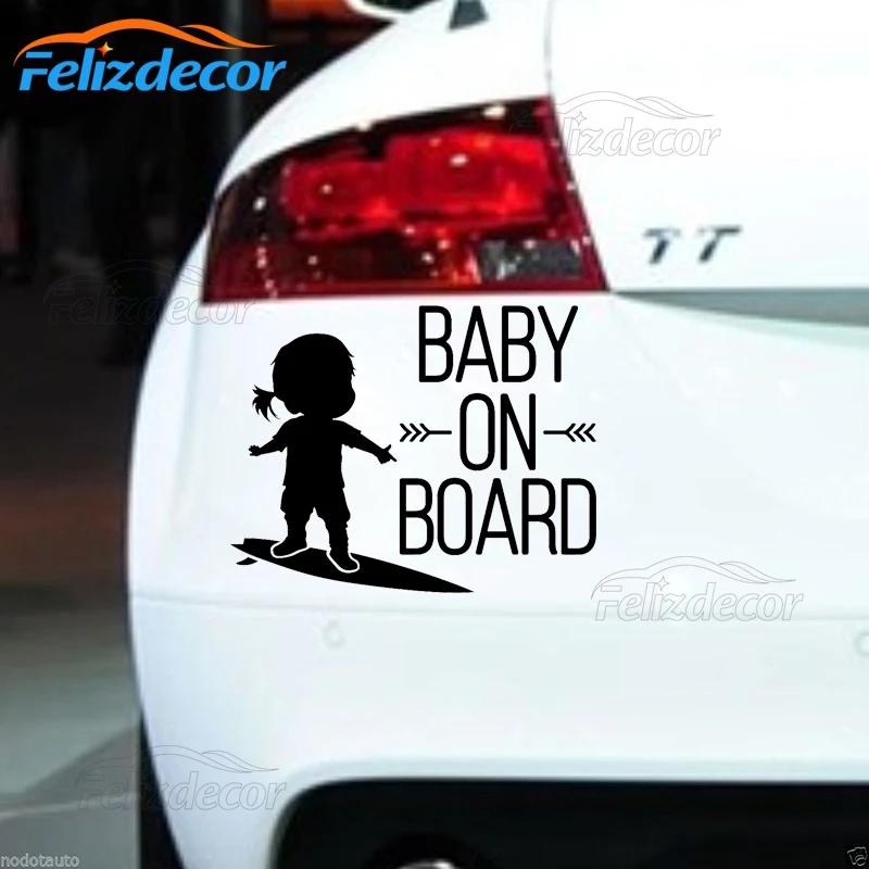 15*12cm New Arrival Baby on board sign surfing Car Sticker Surfing Girl Art Vinyl Car Decal Black White L718 - Image 4