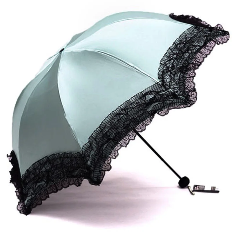 Кружевной складной женский зонтик, качественный светильник, портативный зонтик для девочек, защита от солнца и дождя, модный бренд, УФ защита, зонты - Цвет: Светло-зеленый