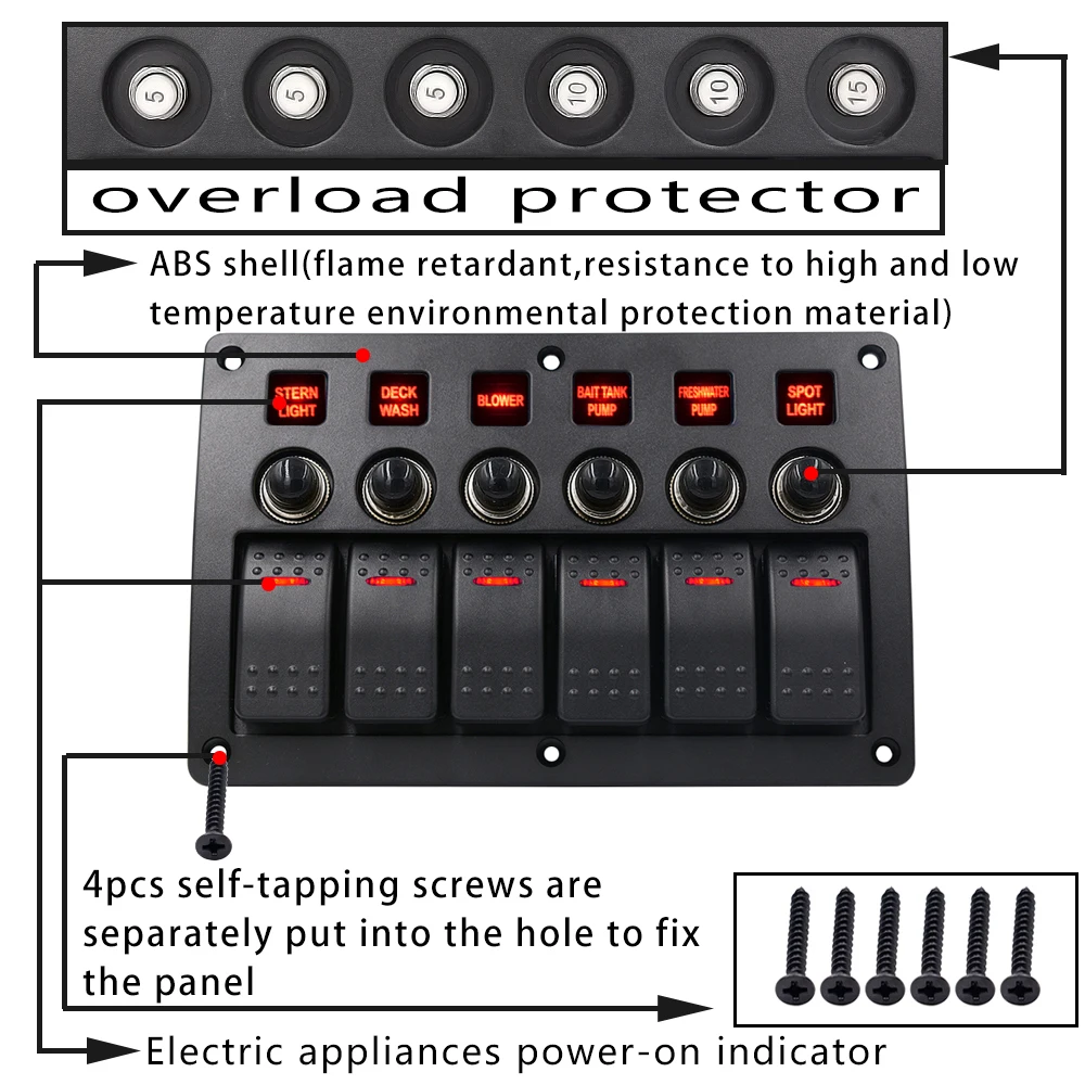 6 банд перекидной клавишный выключатель панель Авто/морской/яхты AC/DC Светодиодный свет водонепроницаемые автоматические выключатели переключатель панель