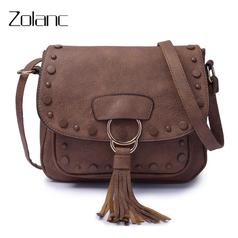 

Zolanc Retro Women Shoulder Bag Square Magnetic Buckle Rivet Fringed Handbag Solid Commuter Shopping Messenger Single Strap Bags