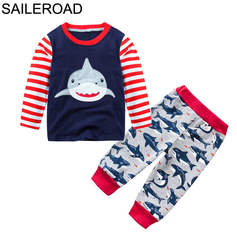 SAILEROAD/комплекты детской одежды с динозаврами для детей от 2 до 7 лет Весенняя хлопковая рубашка и штаны комплекты одежды с длинными рукавами для мальчиков и девочек