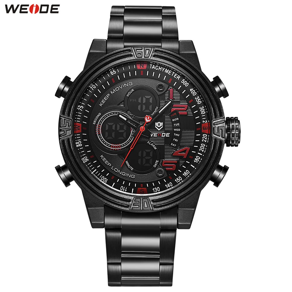 

Fashion WEIDE Sport Watches Digital Quartz Watch Men LED Alarm Date Day Waterproof Army Wristwatch Steel Band Case Montre Homme