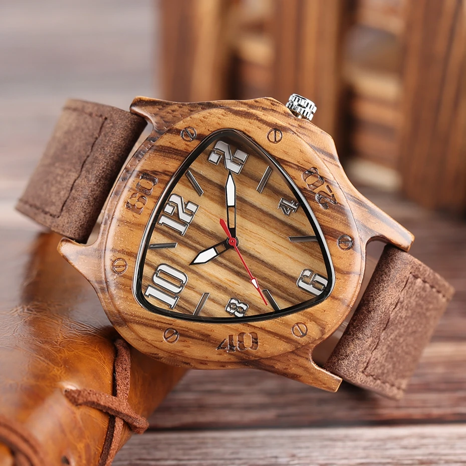 Mens Wooden Watch Creative Inverted Geometric Triangle Shaped Big Numbers Dial Quartz Clock Male Genuine Leather Reloj de madera 2017 Christmas Gifts (22)