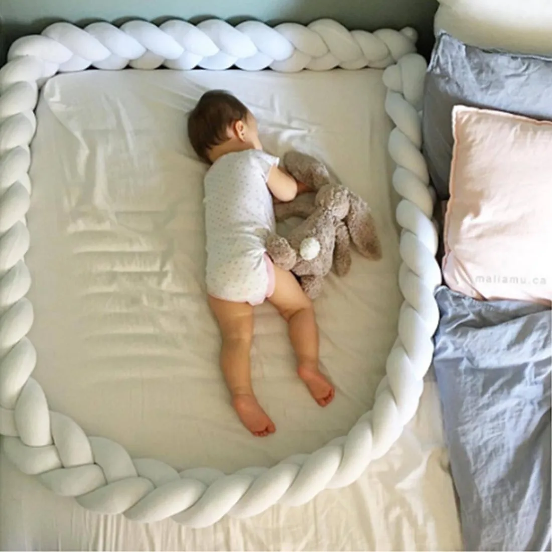 1 м/2 м детская кровать ручной работы бампер DIY Новорожденный ребенок ручной работы кроватки кровать обертывание детская вязаная Подушка твист подушка