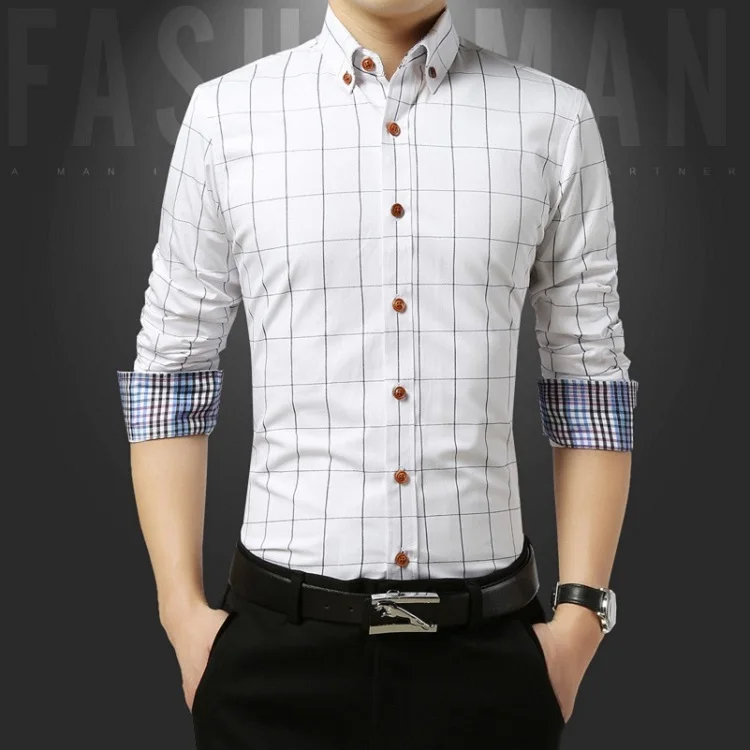 VISADA JAUNA рубашка Мужская новое поступление клетчатая тонкая с длинным рукавом Повседневная модная одежда Бизнес плюс размер 5XL мужские рубашки N489