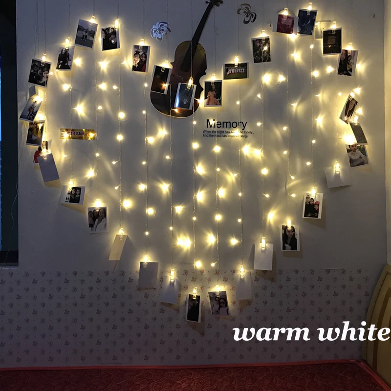 LED String Fairy Light Clip Shape Curtain 128LED 32 Drop Card Photo Clips Xmas Wedding Garland AC220V 2X1.5M | Лампы и освещение