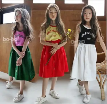 

2019 Korean style girls vest dress patchwork cotton fashion summer girls dresses 4-9t B645