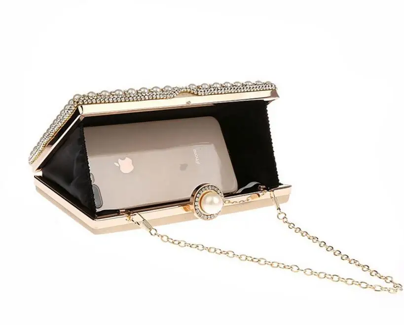 Luxy Moon Gold Pearl Wedding Clutch Bag Inside View