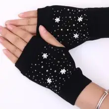 Горячая перчатки и варежки Кристалл женские сверкающие митенки перчатки Алмаз относится к трикотажные Стразы