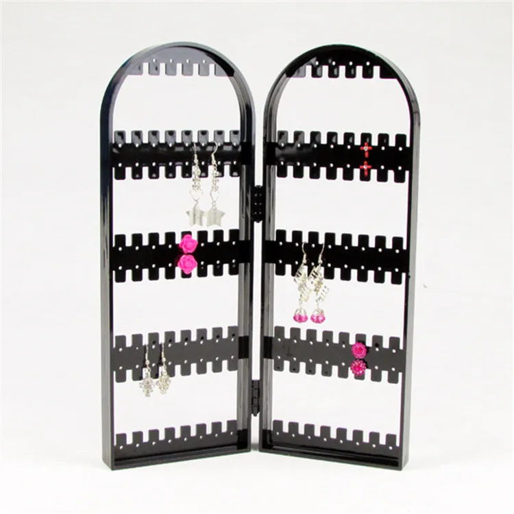 

TONVIC Wholesale 1Pc White/Black/Transparent Plastic Folding Screen Earring Jewelry Display Stand Holder Rack With 120 Holes