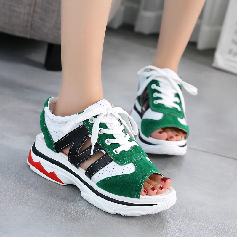 

Fashion Women Sandals 2019 Summer Breathable Comfort Ladies Walking Shoes Casual Lace Up Platform Sandals Shoes Woman