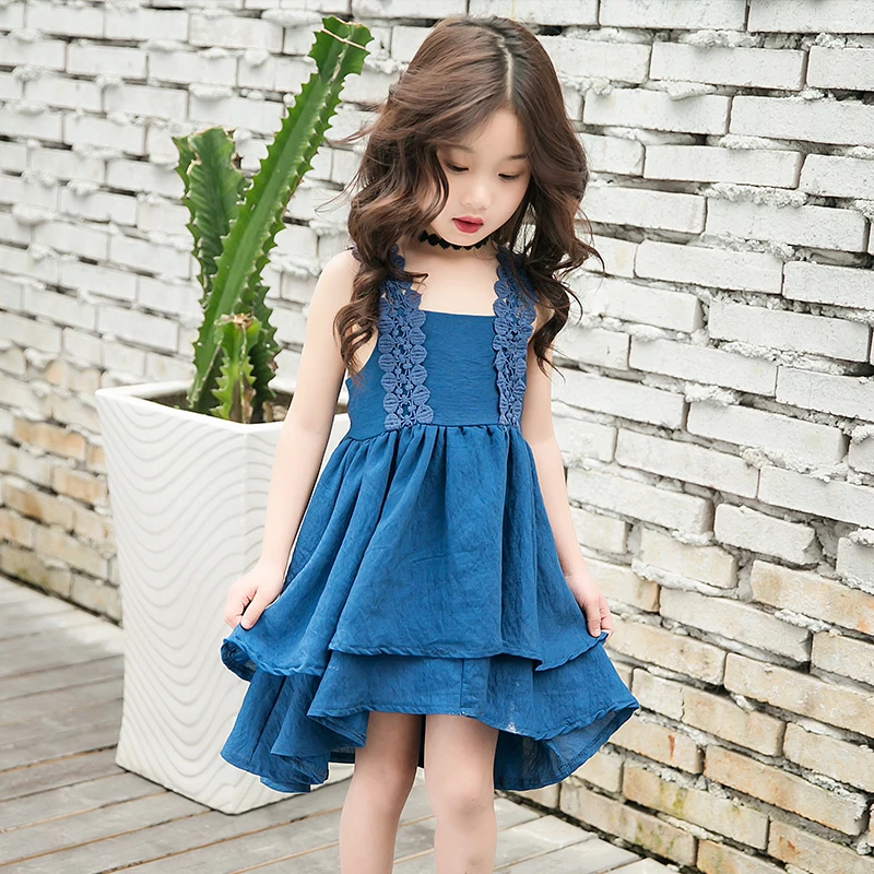 

2019 Vangull summer new 5-13 years old baby straps princess lace dress Children's fashion wear girls strap dress all match