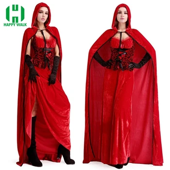 

High Quality Sexy Little Red Riding Hood Costume Party Adult Small Red Cap Cosplay Dress 2018 New Clothing Halloween For Women