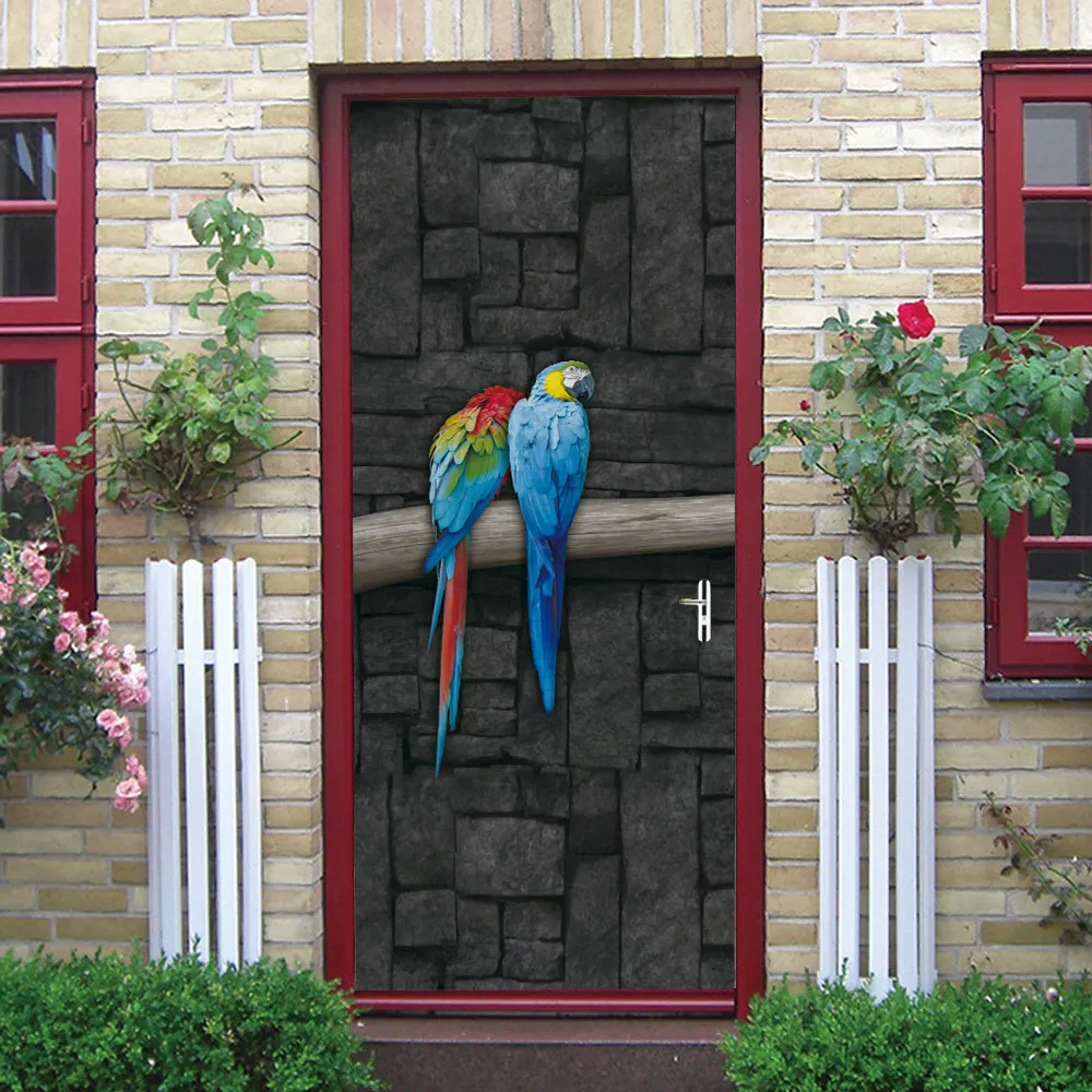 

New Chinese Style Creative Parrot Art Wall Poster Mural PVC Self-adhesive Waterproof 3D Door Sticker Wallpaper Home Decor Decals