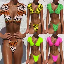 Модные Светоотражающие сексуальные женские бикини из двух частей купальник женский леопардовый бикини купальники костюм купальники пляжная одежда