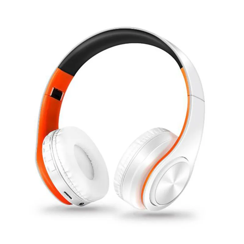 Wireless Stereo Music Headphones Bluetooth Headset Foldable Headphone Adjustable Earphones with Microphone For PC mobile phone - Цвет: White Orange