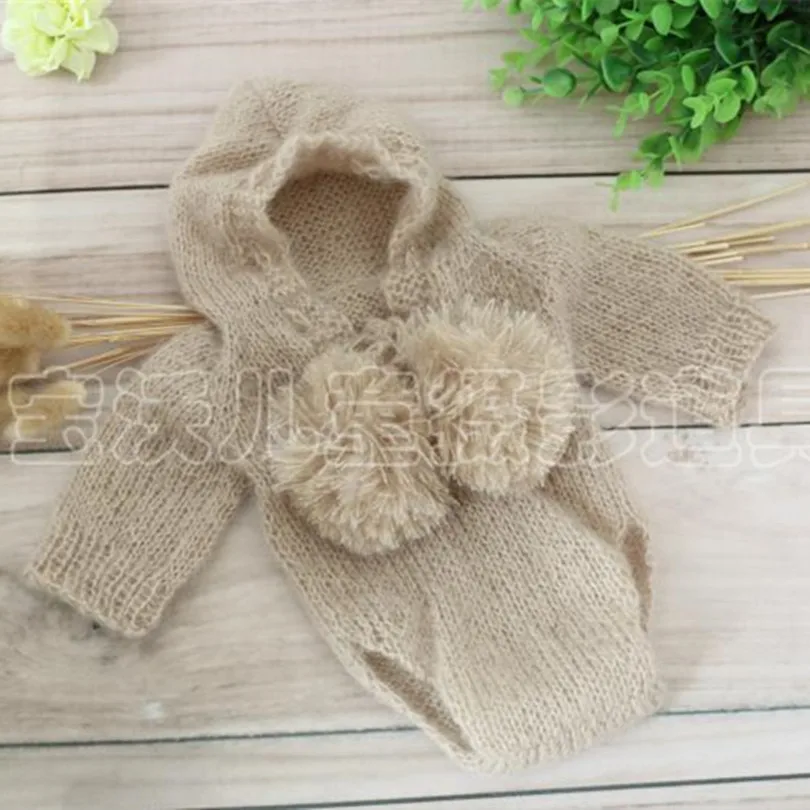

Newborn Baby Girl Boy Hooded Romper Infant Long Slevee Overall Knitted Baby Onesie Newborn Pants Photography Prop