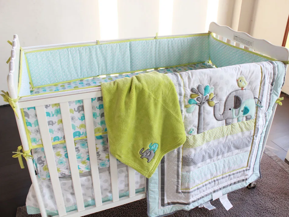 yellow and gray elephant baby bedding
