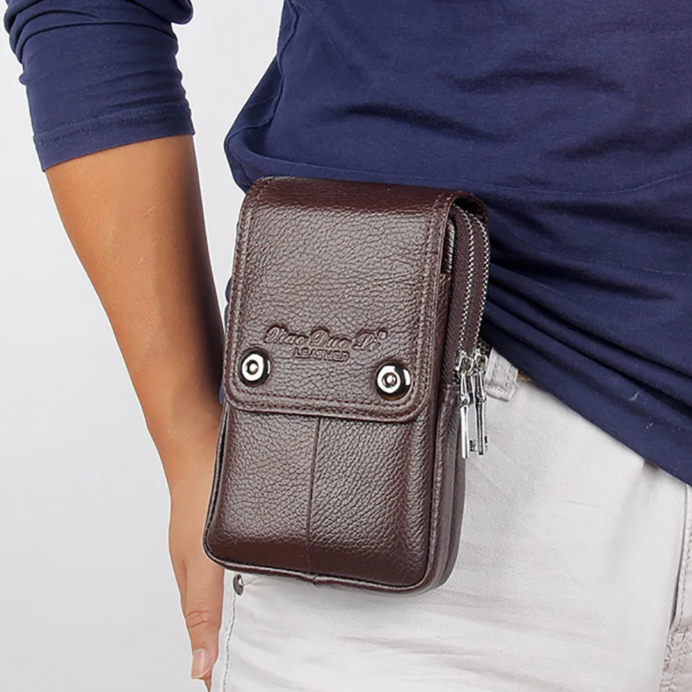 New Genuine Leather Cowhide Waist Bag Casual Men Hook Fanny Pack Male ...