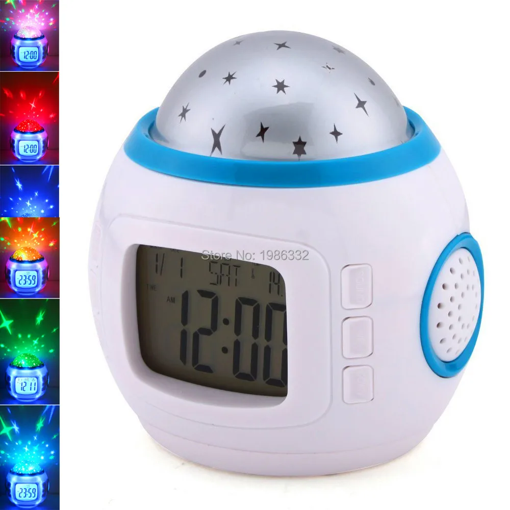 Music Starry Star Sky Digital Led Night Light Projector Lamp Alarm