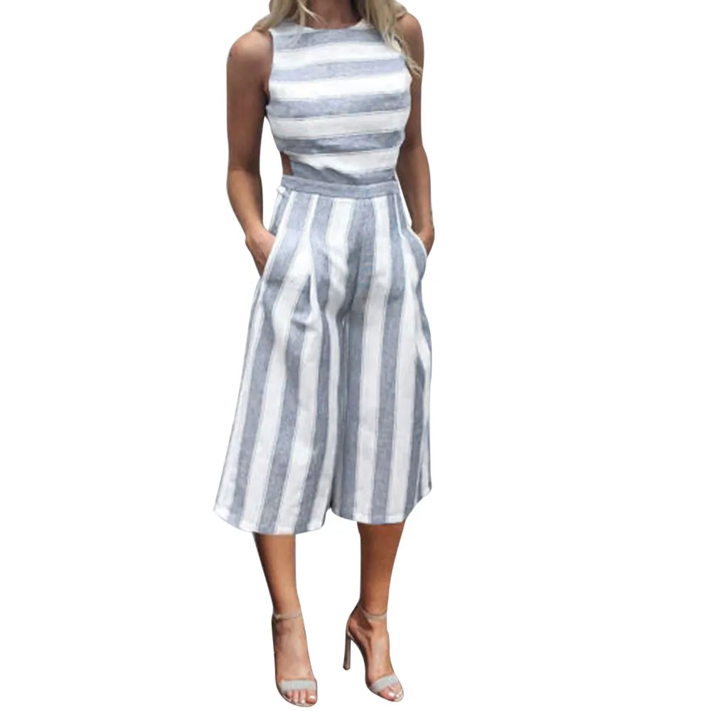 striped backless jumpsuit