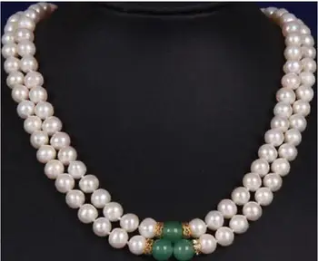 

Beautiful 2row 9-10MM Natural White Pearl Necklace 18"-19"