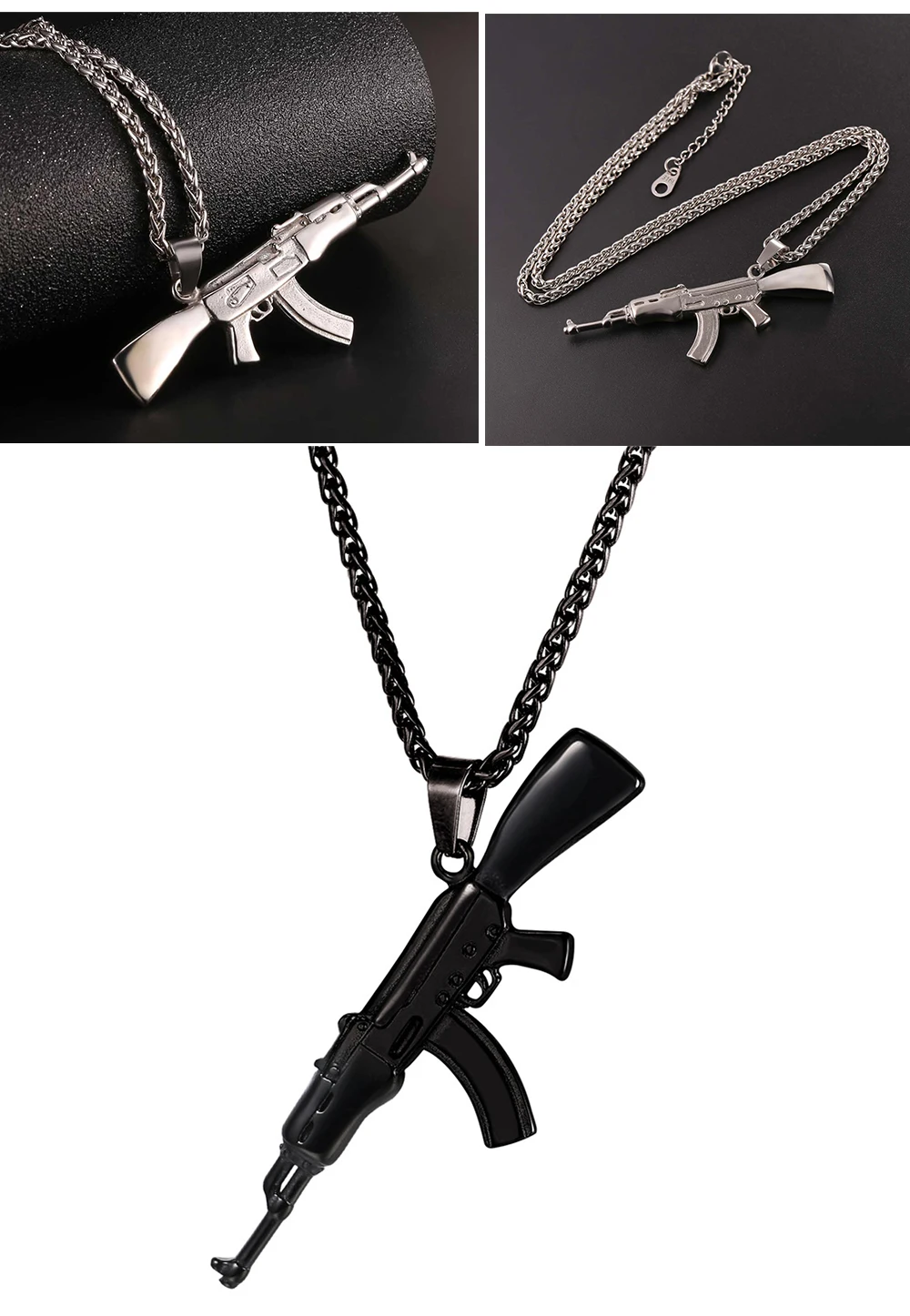 Модный крутой AK47 штурмовая подвеска ружье и ожерелье Европейский хип-хоп ювелирные изделия из нержавеющей стали золотой цвет цепь для мужчин GP2467