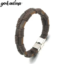 Банкет 2019New кожаный браслет и браслет для модных ювелирных изделий из нержавеющей стали Мужской двойной безопасности браслет из застежек, WL143