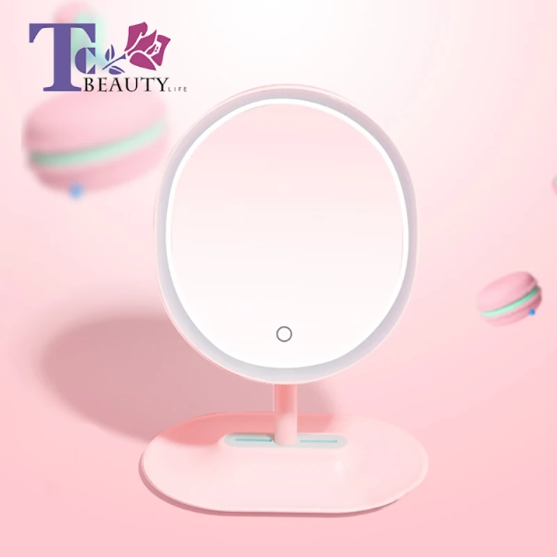 

Portable Makeup Standing Mirror LED Light Hand Desktop Mirrors Vanity Table Compact Cosmetic Round Lamp Cosmetic Tools