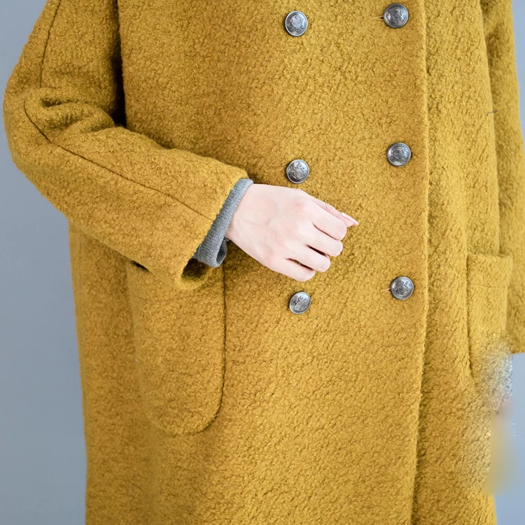 Осень Зима корейский двубортный большой маятник утолщенный теплый свободный шерстяной пальто для женщин