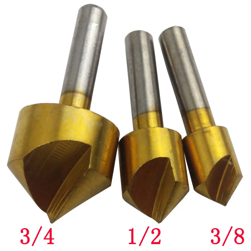 3pcs Single Flute 90 Degree Edge Chamfer Countersink Drill Bit End Mill