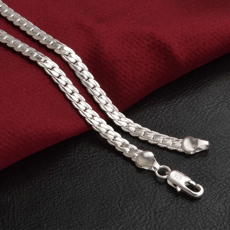 Индивидуальные ювелирные изделия из стерлингового серебра 925 пробы, мужские цепи, женские, 5 мм, все стороны, мужское ожерелье с S925, модный Рождественский подарок, ювелирные изделия