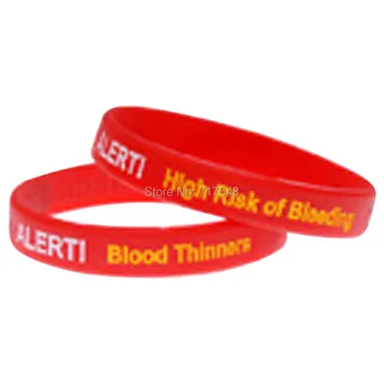 

100pcs Mediband Alert! Blood Thinners High Risk of Bleeding wristband silicone bracelets free shipping by epacket A