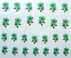 Переноса воды Дизайн ногтей Наклейки наклейка Элегантный Синий Зеленый Цветы Дизайн Французский маникюр декоративные