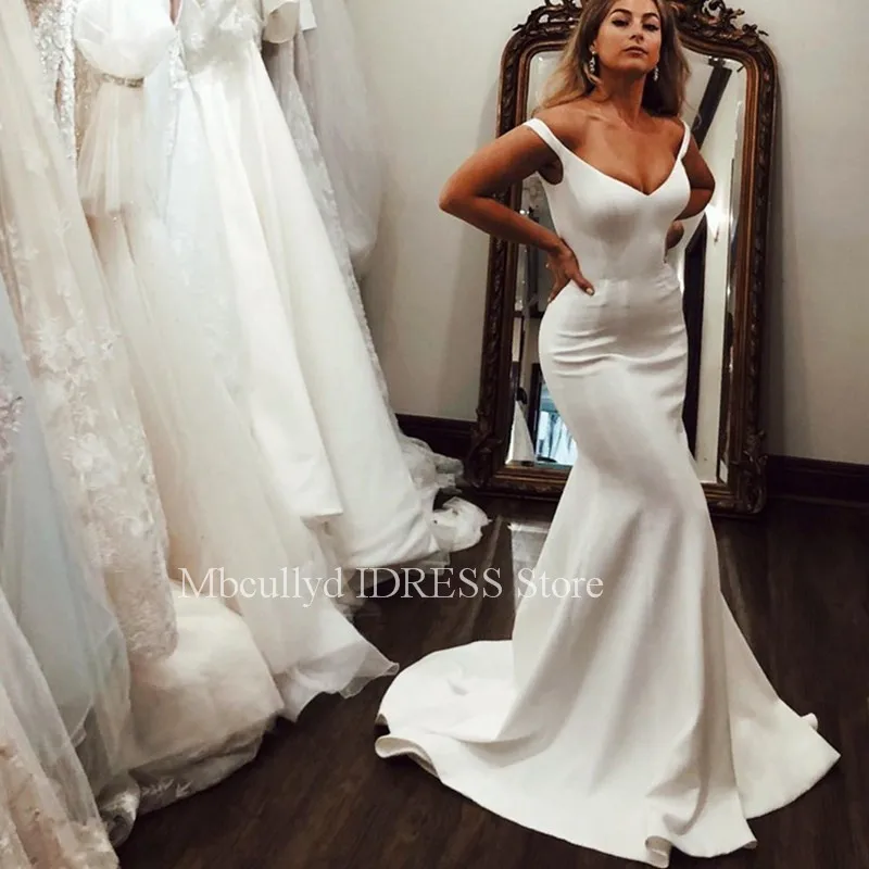 

Beach Wedding Dress Boho V Neck Long Formal Mermaid Bridal Gowns Bohemia 2019 Bride Dress Cheap robe de mariee Custom Made