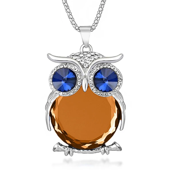 DuoTang, классическое ожерелье в виде совы, серебряное, длинная цепочка в виде попкорна, животные, хрустальные стразы, подвеска, ожерелье для женщин, подарок, ювелирное изделие - Окраска металла: L sc