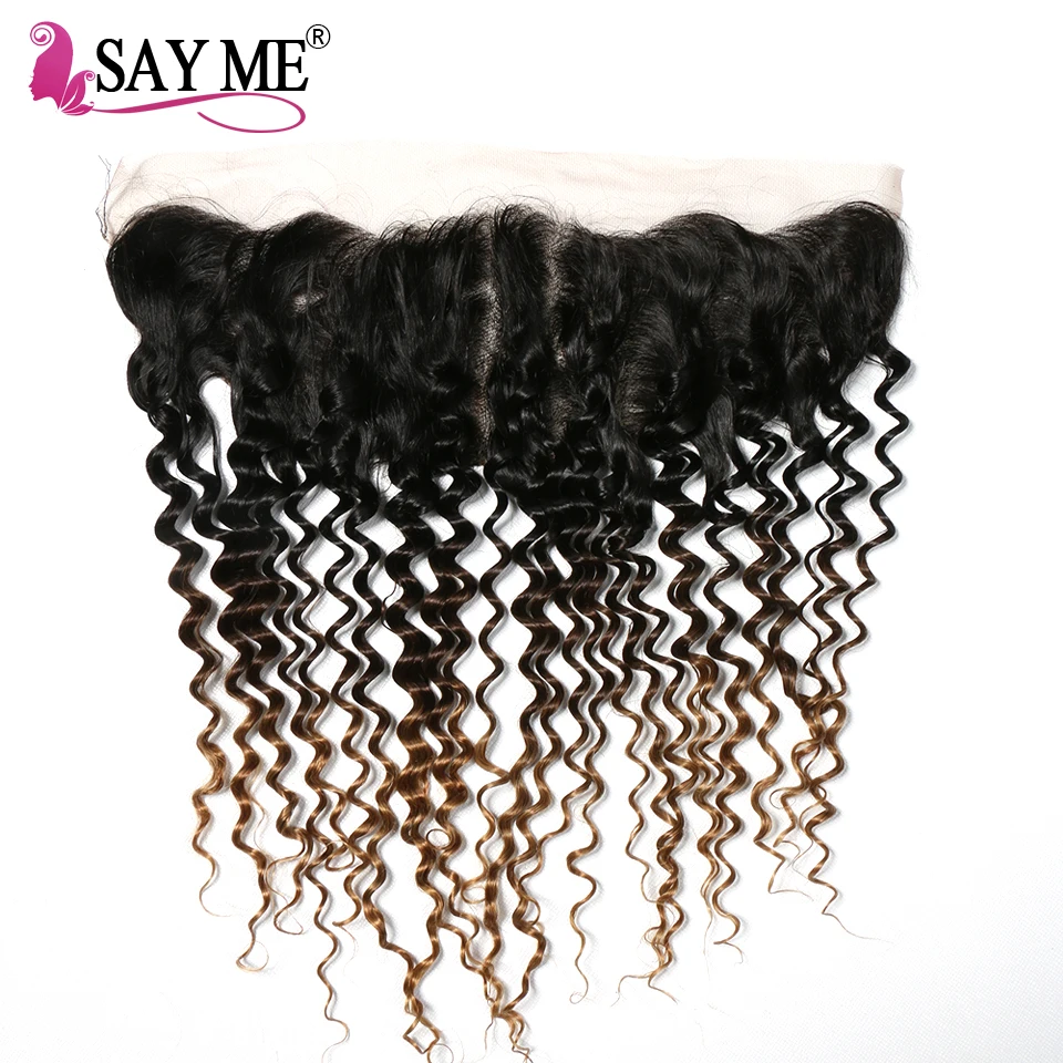 SAY ME Pre Plucked Lace Frontal Closure Brazilian Deep Wave 13*4 Ear To Ear Non Remy Three Tone Human Hair Ombre Blonde 1B/4/27