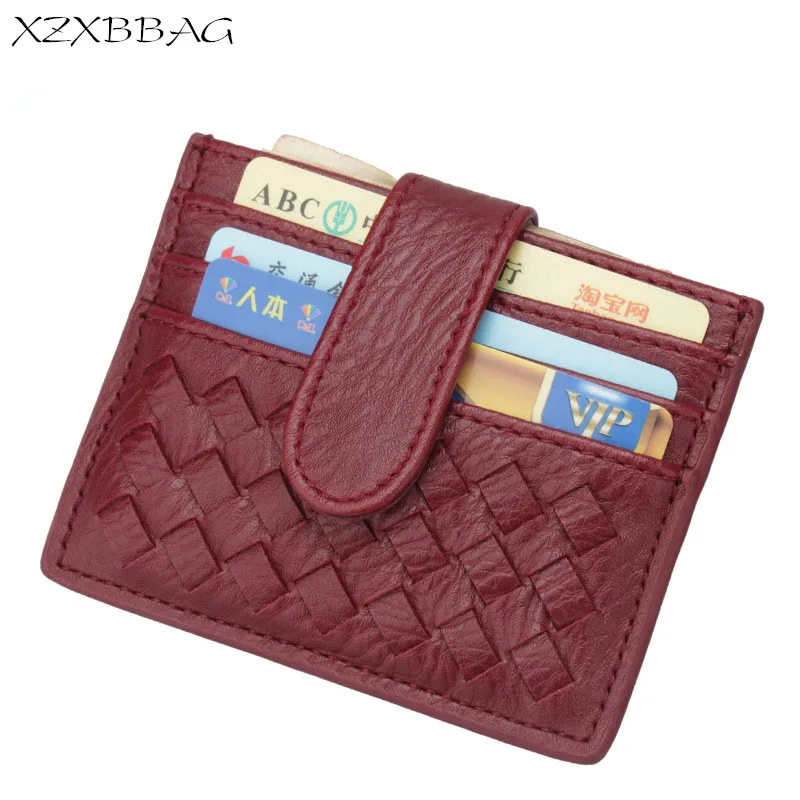 XZXBBAG PU Slim Woven Card Case Bag Women Small Wallet ID Credit Cards Holder Covers Female