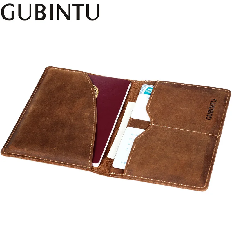 

GUBINTU Vintage Men Genuine Leather Passport Cover Travel Passport Holder Bag Passport Case Wallet License Credit Card Holder