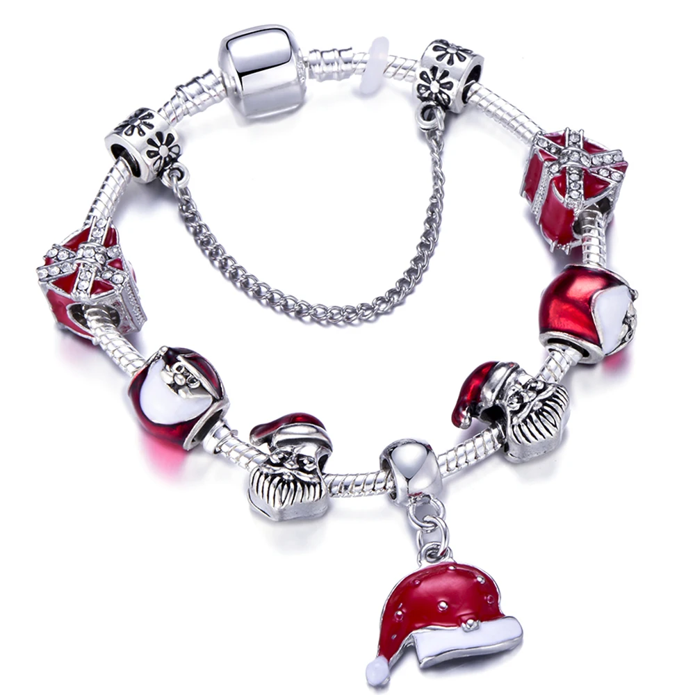 HOMOD Dropshipping Red Santa Claus šperky náramky s vánoční klobouk Dangle Fits značky náramek pro ženy vánoční dárek