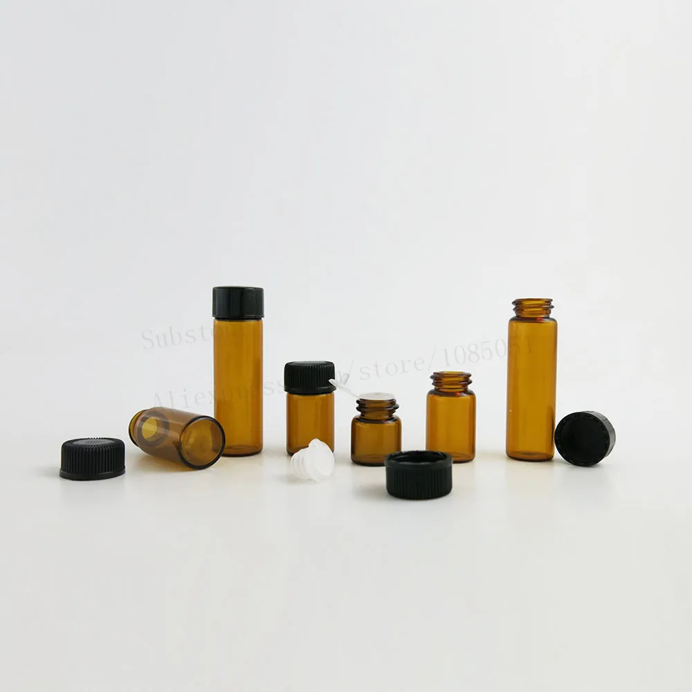 200 lot 1ml 2ml 3ml 5ml Tiny Cute Amber Glass Essential Oil Bottle with hole insert 5