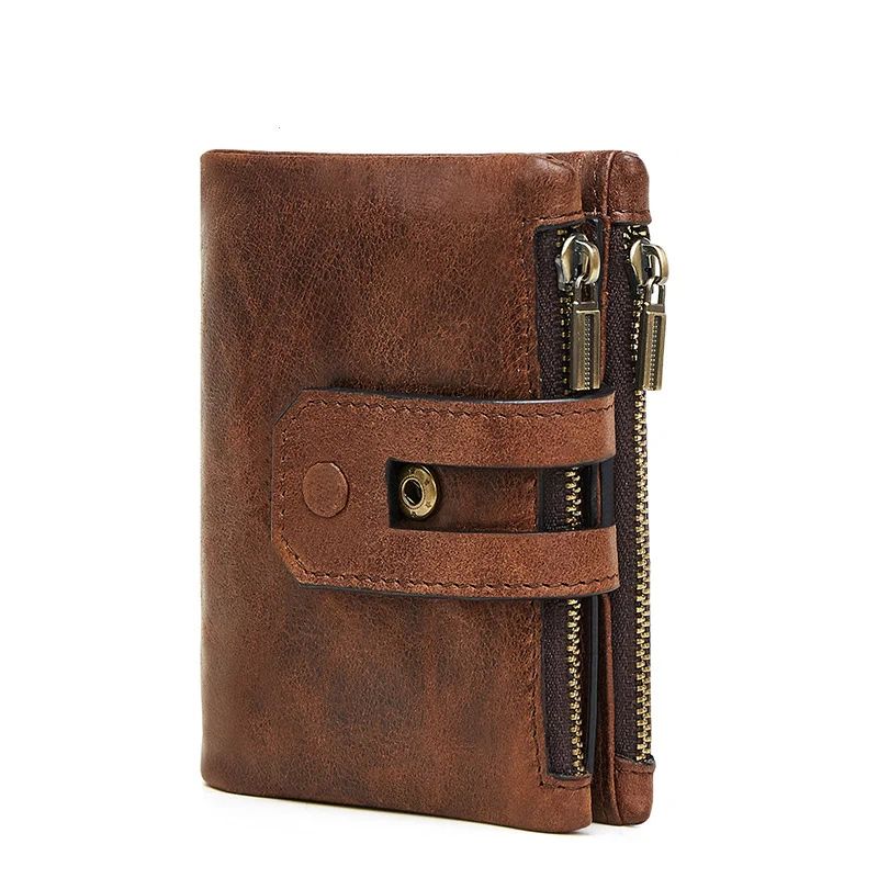 

2019 New Arrival Fashion Vintage Genuine Leather Men's Short Wallet For Men Small Zipper Organizer Wallets Cash Purses Wholesale