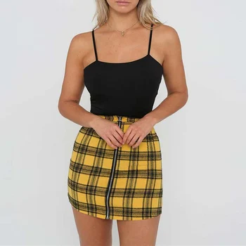 

2019 Fashion Women Streetwear Plaid Zipper Straight Skirt Fashion Slim Sexy High Waist Step Skirts Package Hip Skirts