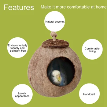 Bird Supplies Parrot Coconut Shell Bird Nest House Hut Cage Feeder Pet Parrot Bird Hamster Squirrel Breeding Nest Ladder Lanyard 4