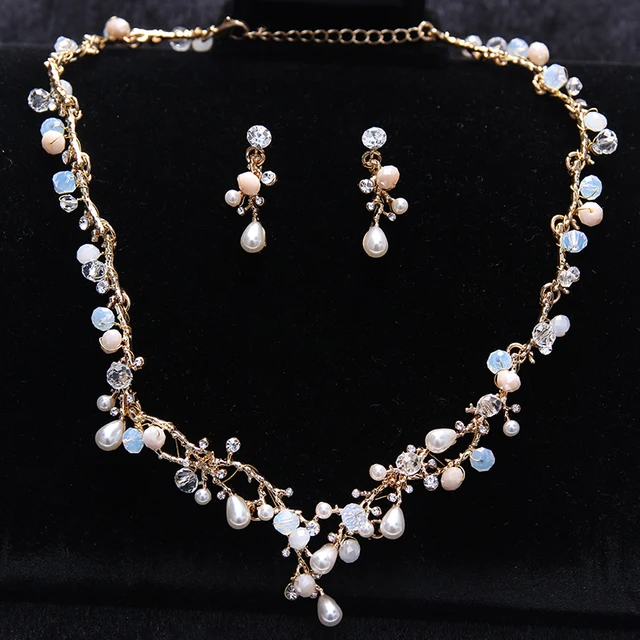 Dower Me Handmade Gold Branch Wedding Necklace Earrings Set Vintage Dower Me Handmade Gold Branch Wedding Necklace Earrings Set Vintage Pearl Bridal Jewelry Sets Accessories